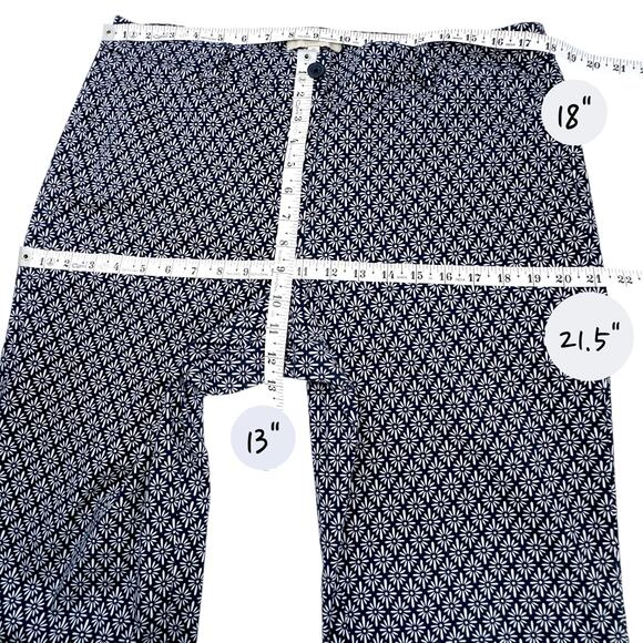 Talbots Crop Skimmer Pants Button Hem Blue Print Women 14 Coastal Preppy Stretch - Picture 7 of 14
